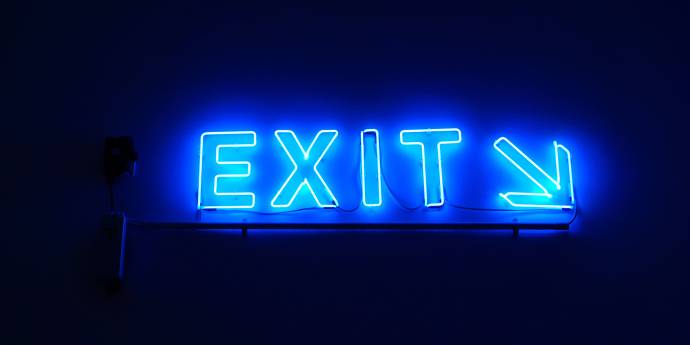 Blue neon exit sign
