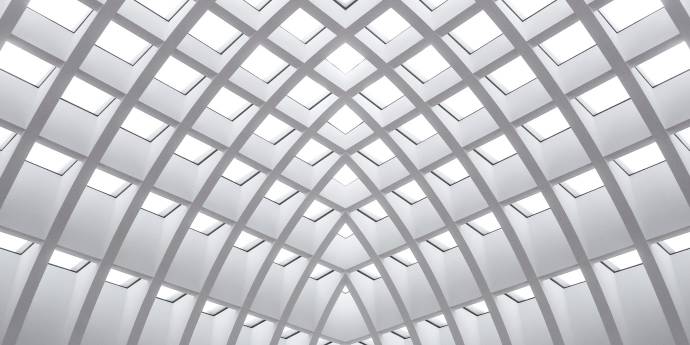 White criss cross ceiling with light coming in