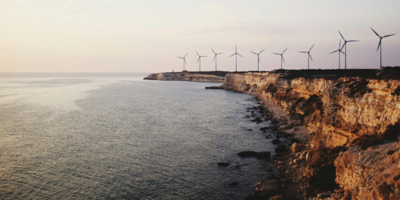 Coastline of wind turbines