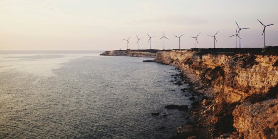 Coastline of wind turbines