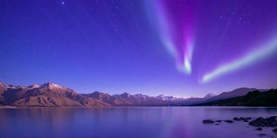 Aroura over landscape