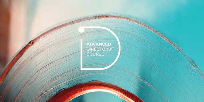 Advanced Directors' Course logo on abstract blue and red image