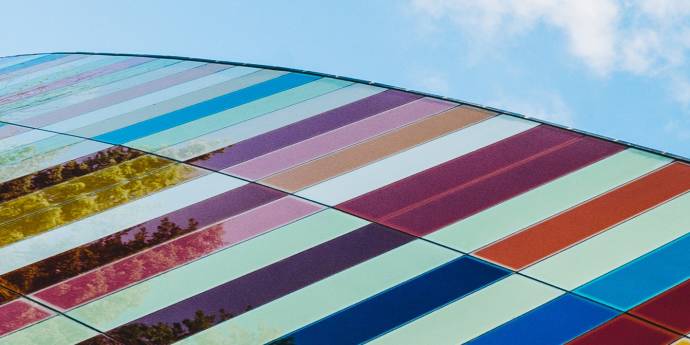 Coloured windows on building