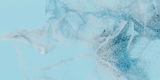 Abstract painting featuring swirling blue and white colors, creating a dynamic and fluid visual effect.