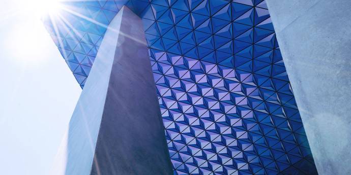 Abstract blue glass building 