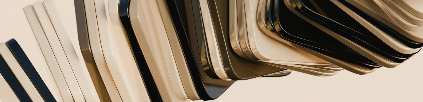 Close-up of overlapping, rounded-corner rectangles in shades of beige and black against a light background, creating a modern, minimalist pattern.