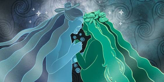 Two Māori figures embracing each other