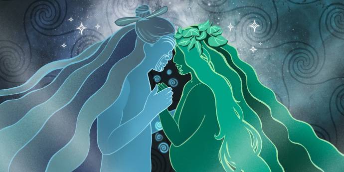 Two Māori figures embracing each other