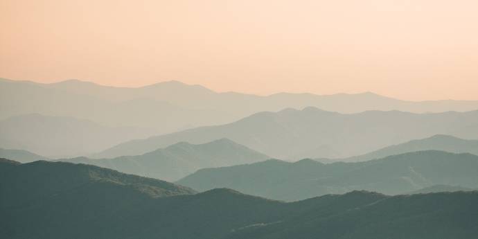 Distant hills and pink sunset