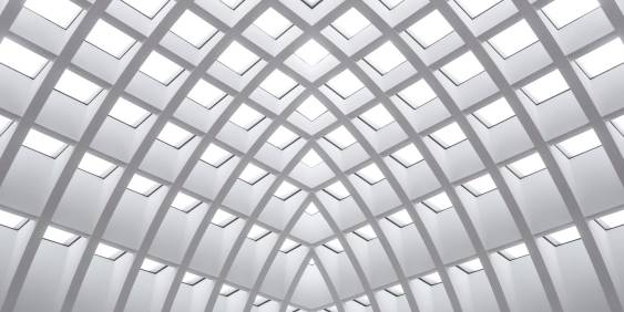 White criss cross ceiling with light coming in