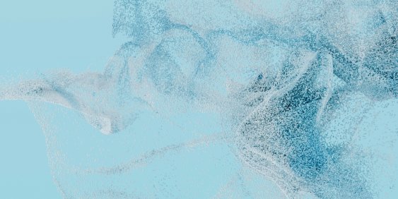 Abstract painting featuring swirling blue and white colors, creating a dynamic and fluid visual effect.