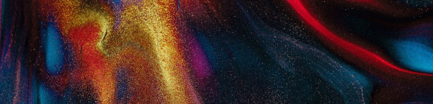 Abstract image with swirling colors: vivid red, golden yellow, deep blue, and black blend in fluid, dynamic patterns. A sense of movement and energy.