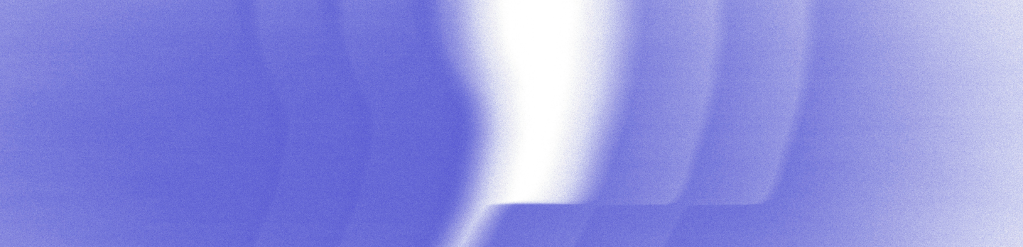 An abstract, grainy blue-violet scene with a bright white, vertical glow amid flowing curved forms, creating a dreamy, serene atmosphere.