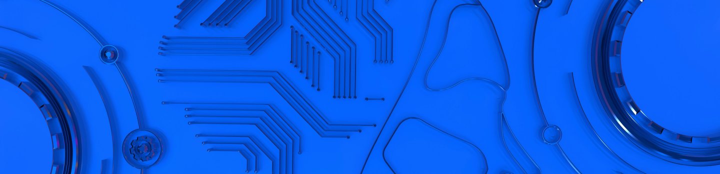 A blue backdrop displays a computer chip next to a human head outline, representing the intersection of technology and human thought.