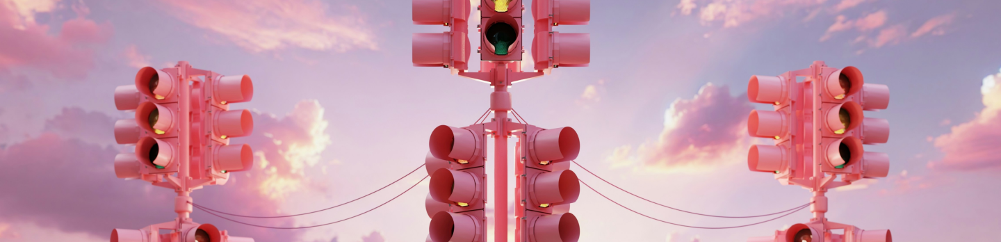 pink traffic lights 