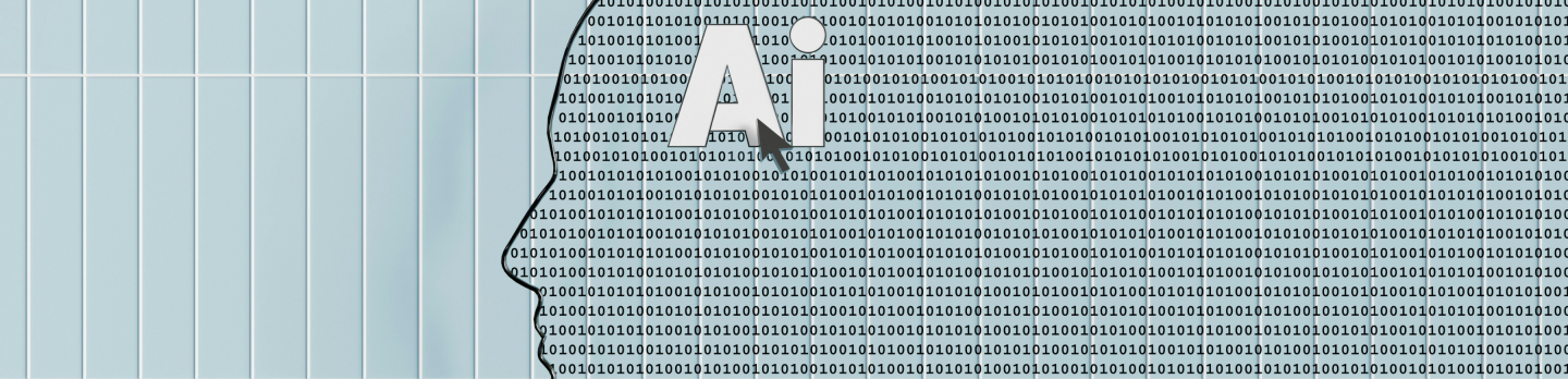 The head of an individual featuring the word "AI," representing the concept of artificial intelligence.