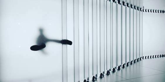 Transparent staircase with person walking