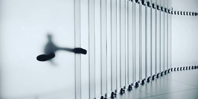 Transparent staircase with person walking