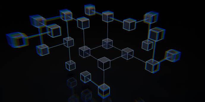 3D white square digital nodes on black background