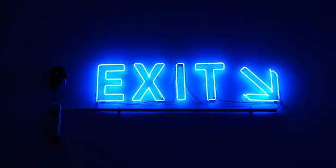 Blue neon exit sign
