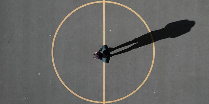 aerial view of person on outdoor court