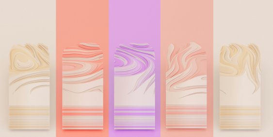 different stripes of colour with shapes that look like stacks of paper