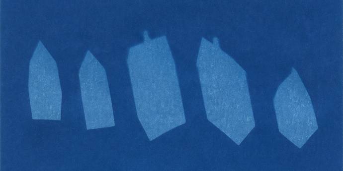 Shadow outlining 5 houses in colour blue. 