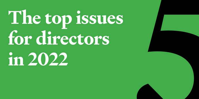 The title: The top issues for directors in 2022 in front of green backdrop. Number 5 next to title.