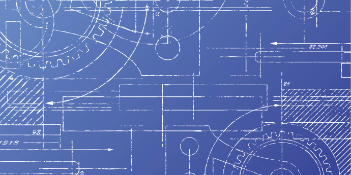 blue background with mechanical drawings 