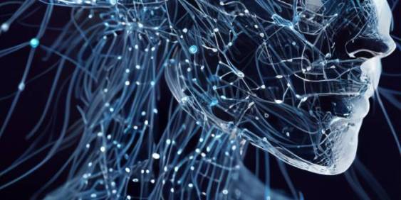 a face made up of digital wires and nodes against a black background