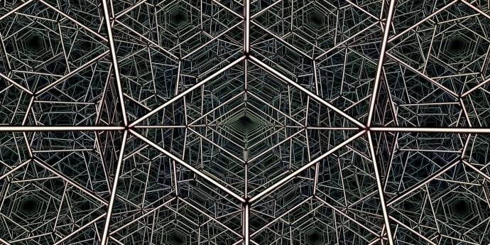 A geometric black and white pattern showcasing diamond shapes throughout.