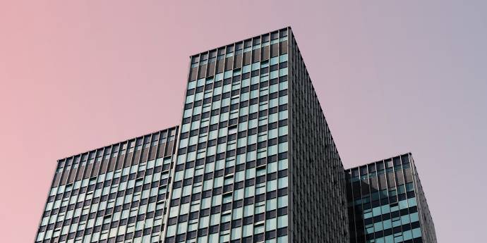 Office building pink sky